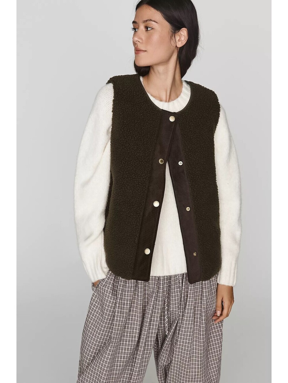 BARBOUR NWT Anthropologie Dukakis Fleece Plaid Liner Vest